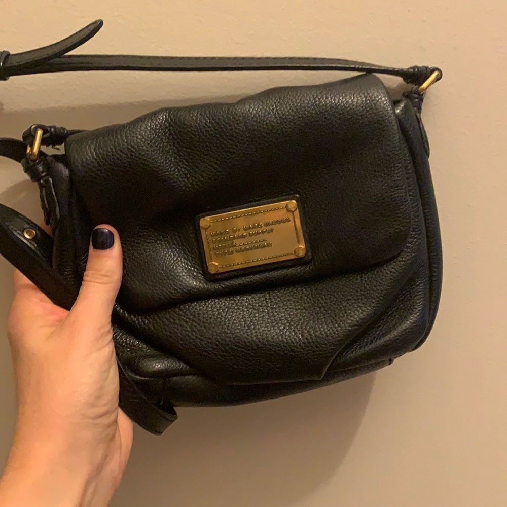 Marc Jacobs black leather cross body bag, classic Q, gold hardware, lightly used